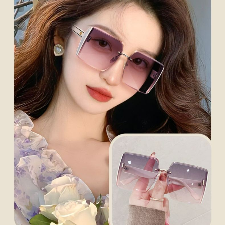 2023新款方形無框切邊太陽眼鏡網紅個性閃粉大框時尚大臉顯瘦墨鏡 2023新款方形無框切邊太陽眼鏡網紅個性閃粉大框時尚大臉顯瘦墨鏡