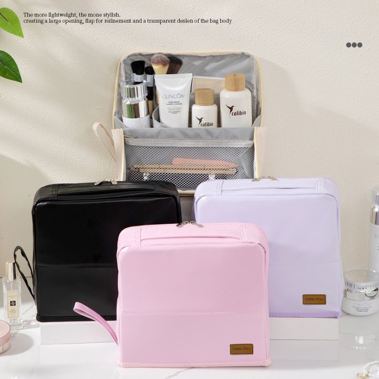 日本旅行便攜式可站立式化妝包高顏值外出便攜收納包大容量高級感分區收納洗漱包筆袋